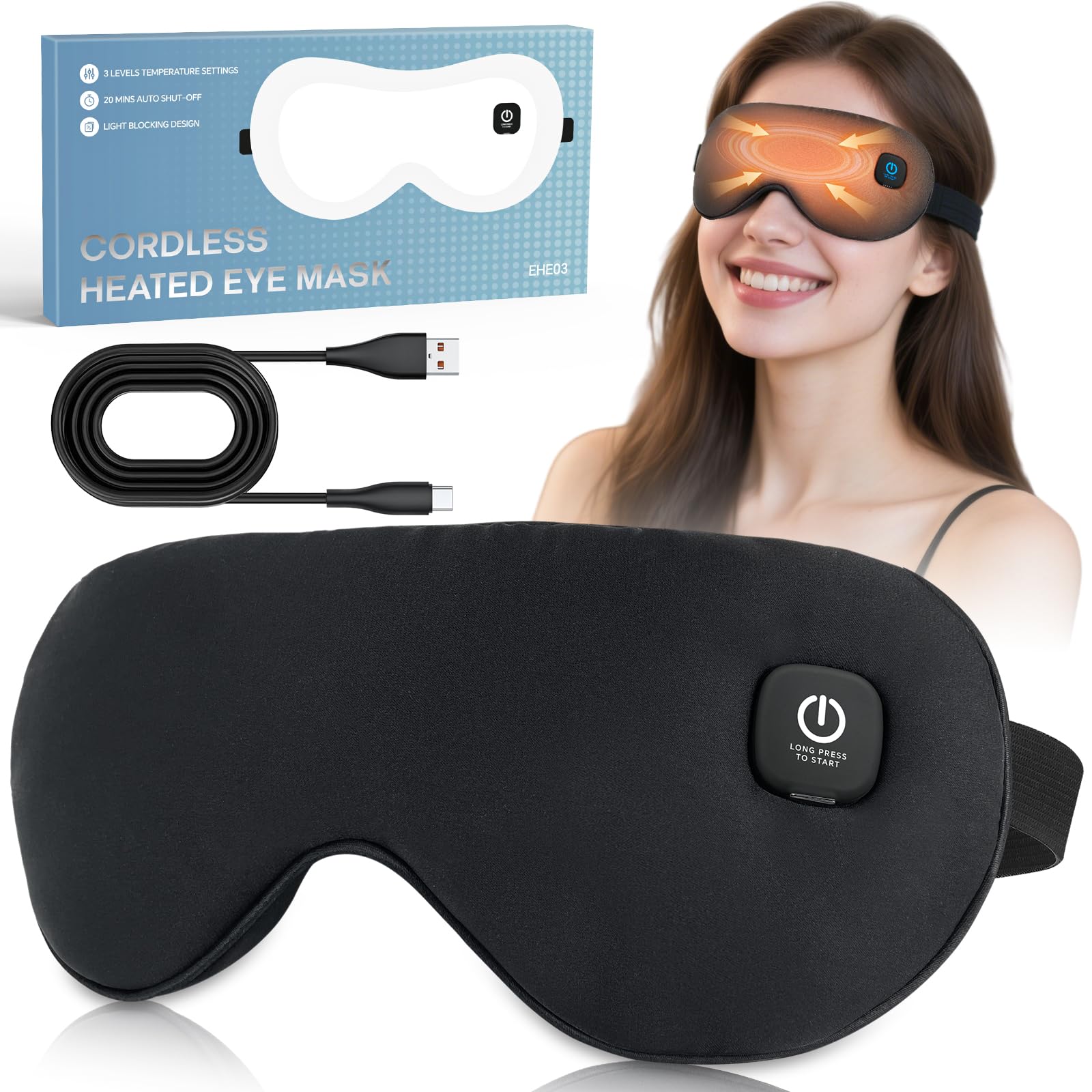 Visader heated eye mask packaging view, ideal for gifting and product display.