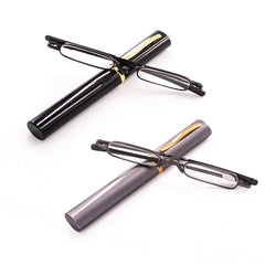 Viseng 2 Pack Slim Mini Metal Reading Glasses with case, ultra-portable for on-the-go reading.