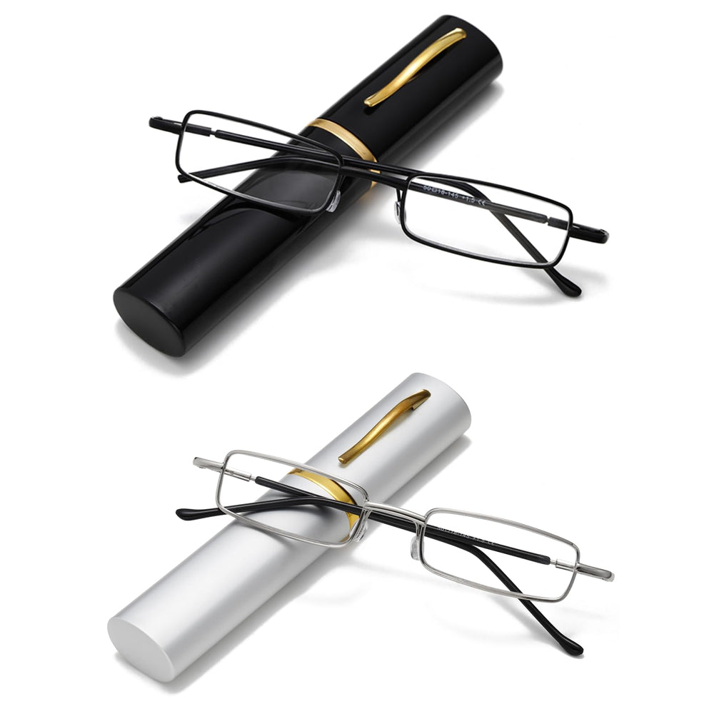 Viseng Slim Mini metal reading glasses with pen-design housing offer discreet portability.