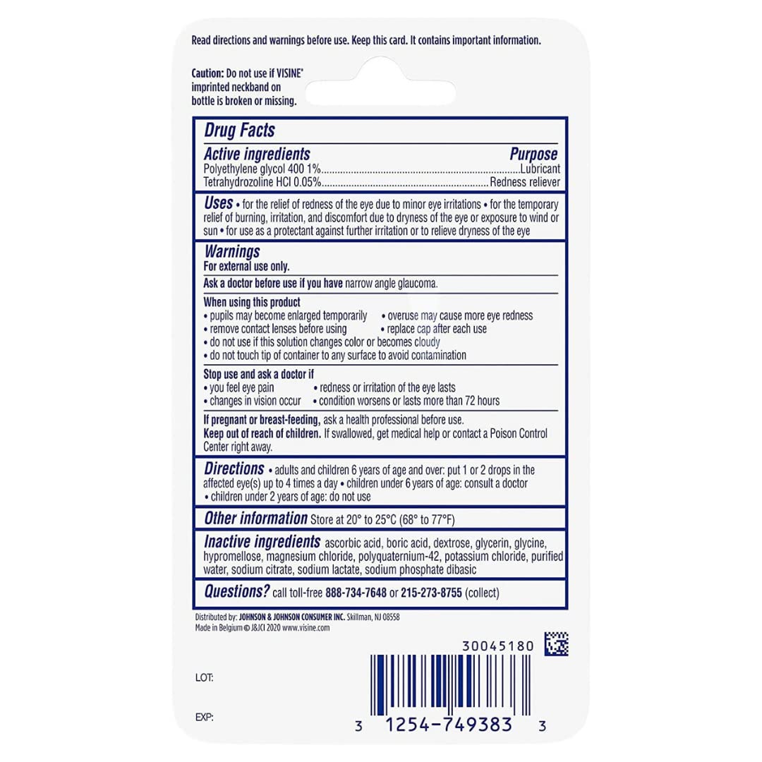 Visine Advanced Relief eye drops in use example suggests discreet, quick soothing application.