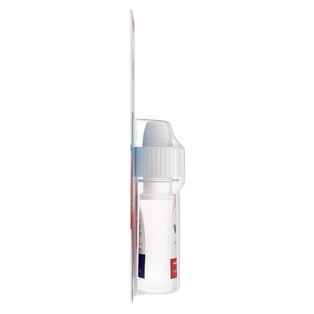 Visine Advanced Relief label closeup communicates product name and essential usage guidance.
