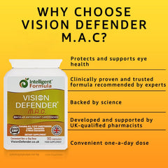 Vision Defender MAC capsules closeup highlighting easy-to-swallow design for daily use.
