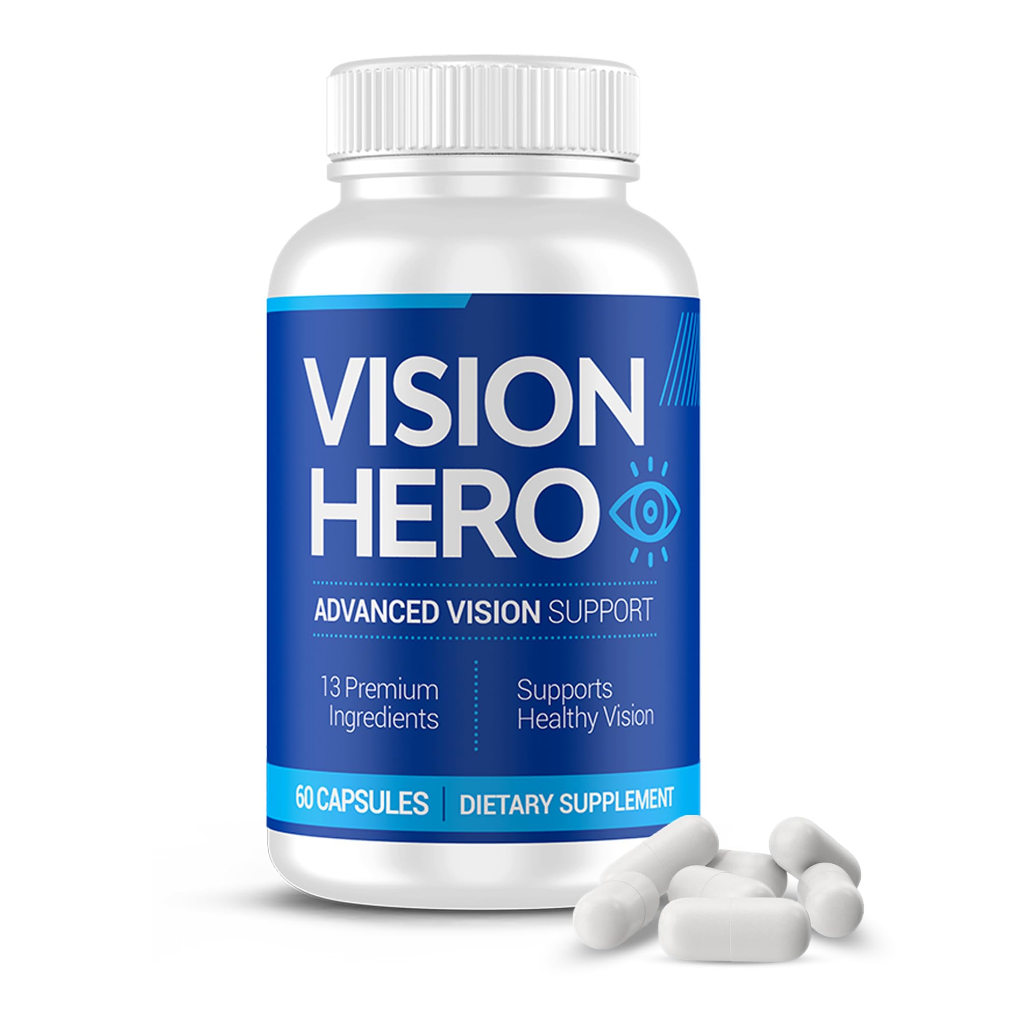 Vision Hero Advanced Vision Support bottle with easy daily capsules for eye health.