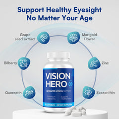 Vision Hero daily-use capsules shown in a close-up image for routine eye care.