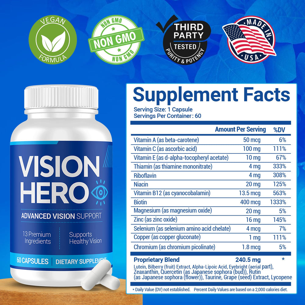 Vision Hero GMP-certified facility badge conveys quality manufacturing.
