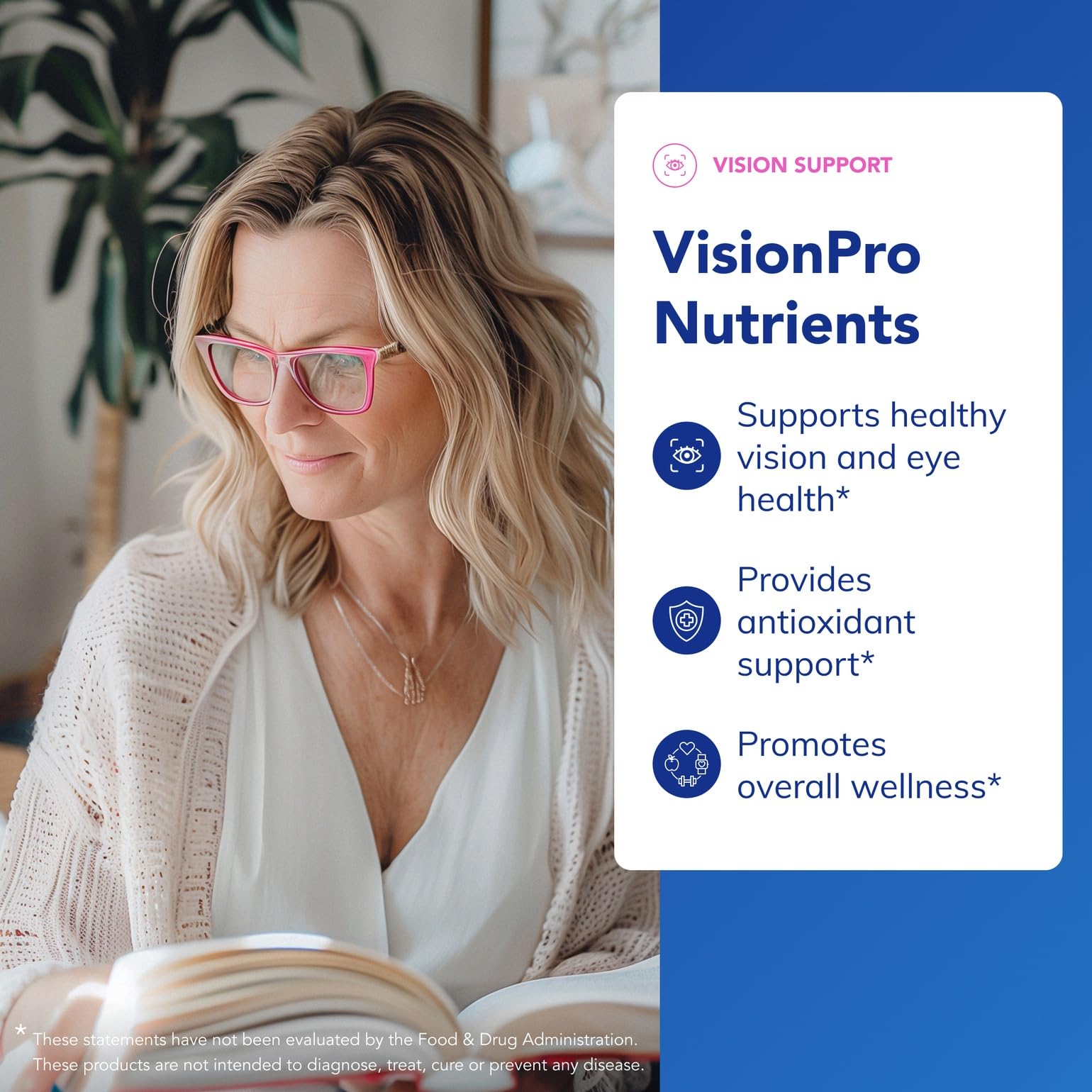 VisionPro Nutrients label close-up showing Metafolin L-5-MTHF for healthier vision.