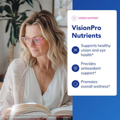 VisionPro Nutrients label close-up showing Metafolin L-5-MTHF for healthier vision.