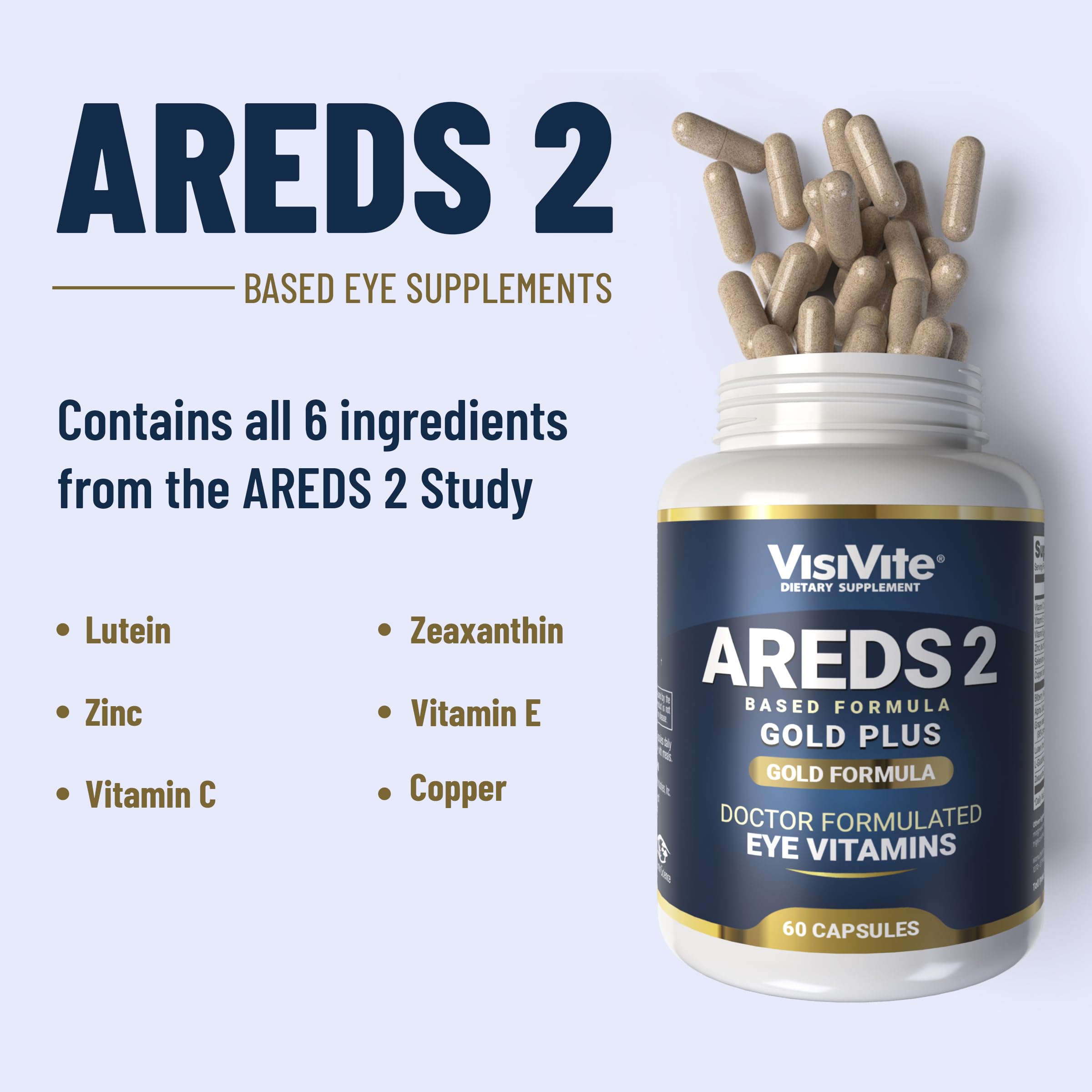 VisiVite AREDS 2 Plus capsules closeup for easy daily ingestion
