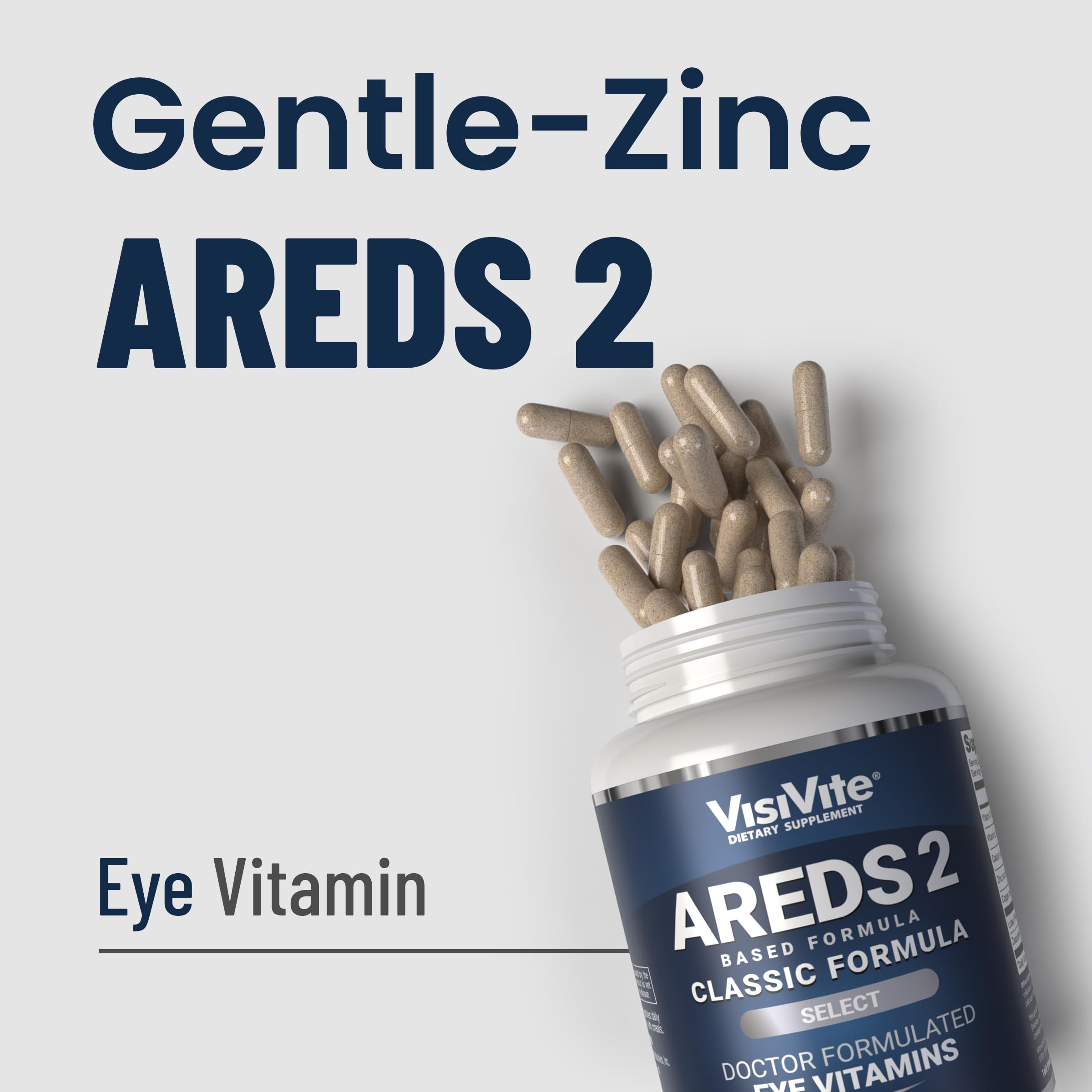 VisiVite AREDS2 capsules closeup emphasizing vegan-friendly capsules for eye health