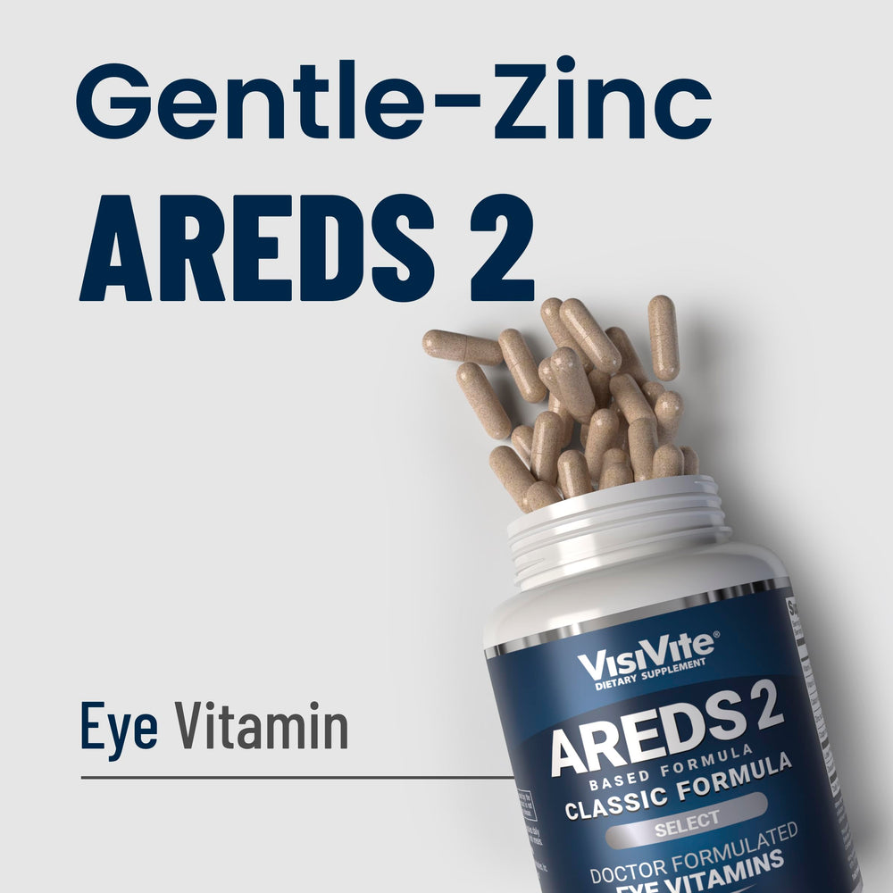 VisiVite AREDS2 capsules closeup emphasizing vegan-friendly capsules for eye health