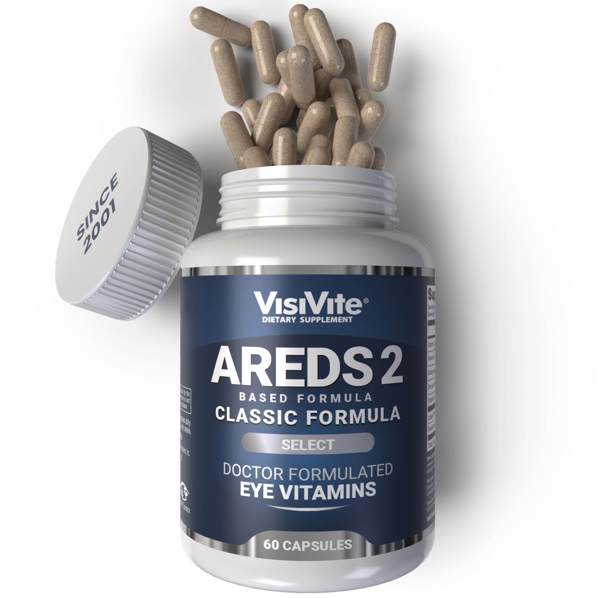 VisiVite AREDS2 bottle front highlighting a doctor-formulated macular support supplement
