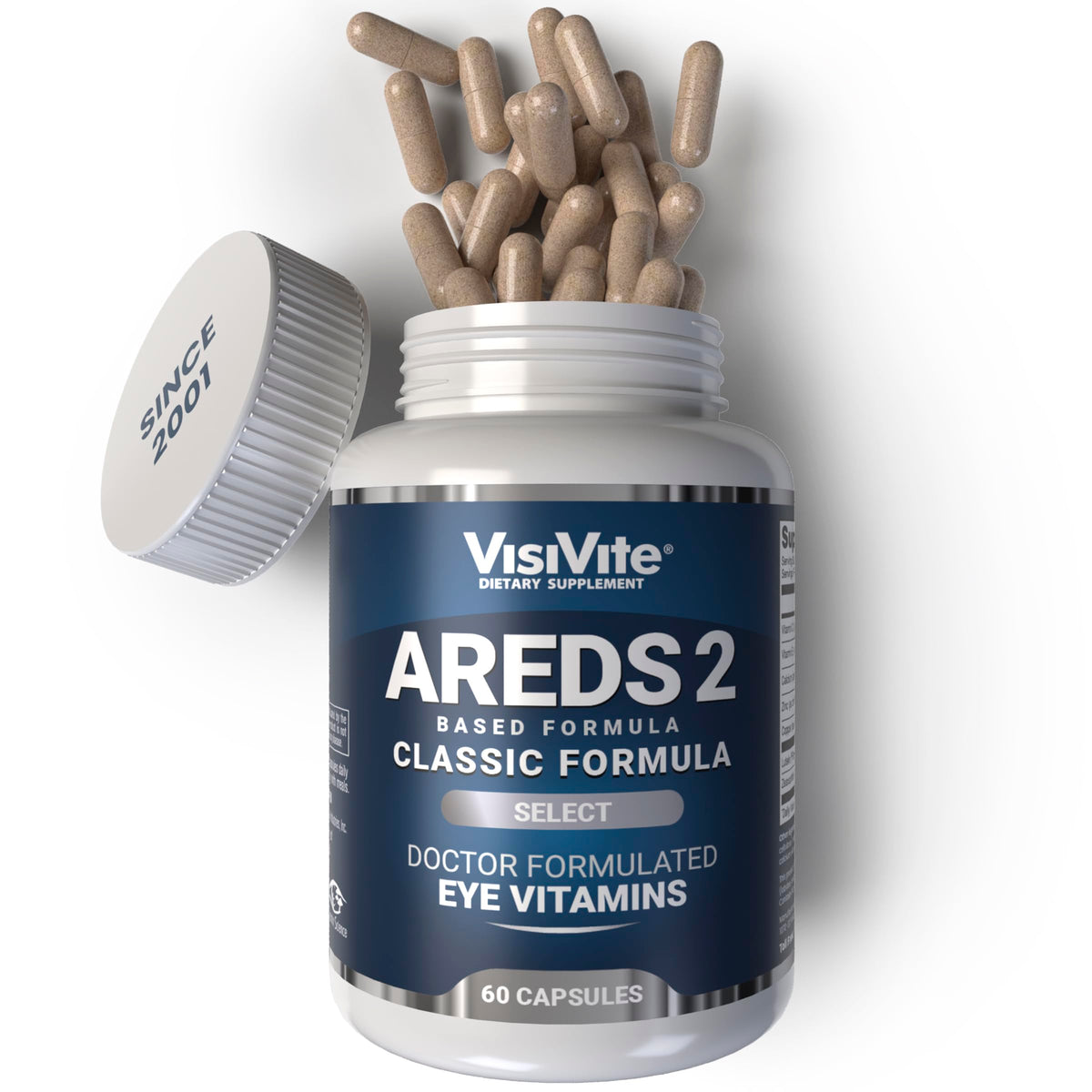 VisiVite AREDS2 bottle front highlighting a doctor-formulated macular support supplement