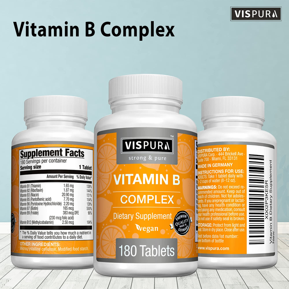 VISPURA Vitamin B-Complex pills inside bottle look inviting