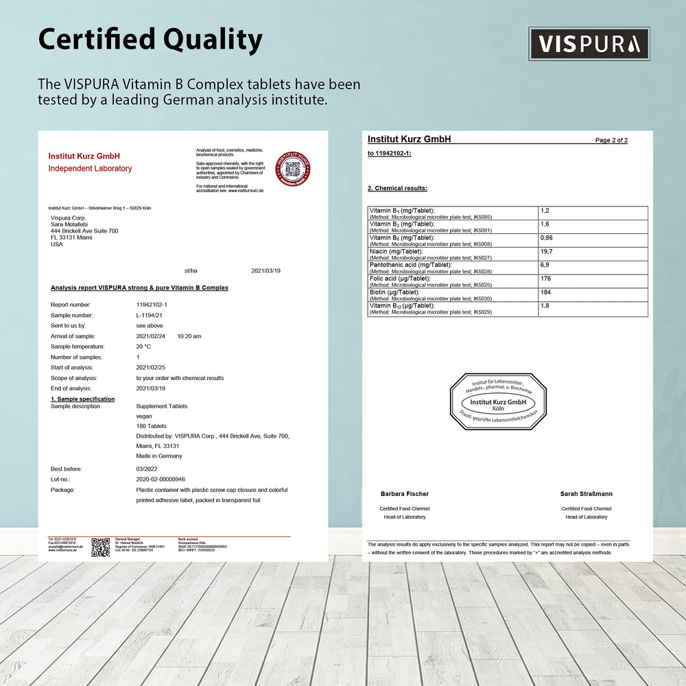 VISPURA Vitamin B-Complex vegan formulation label highlights gluten-free ingredients