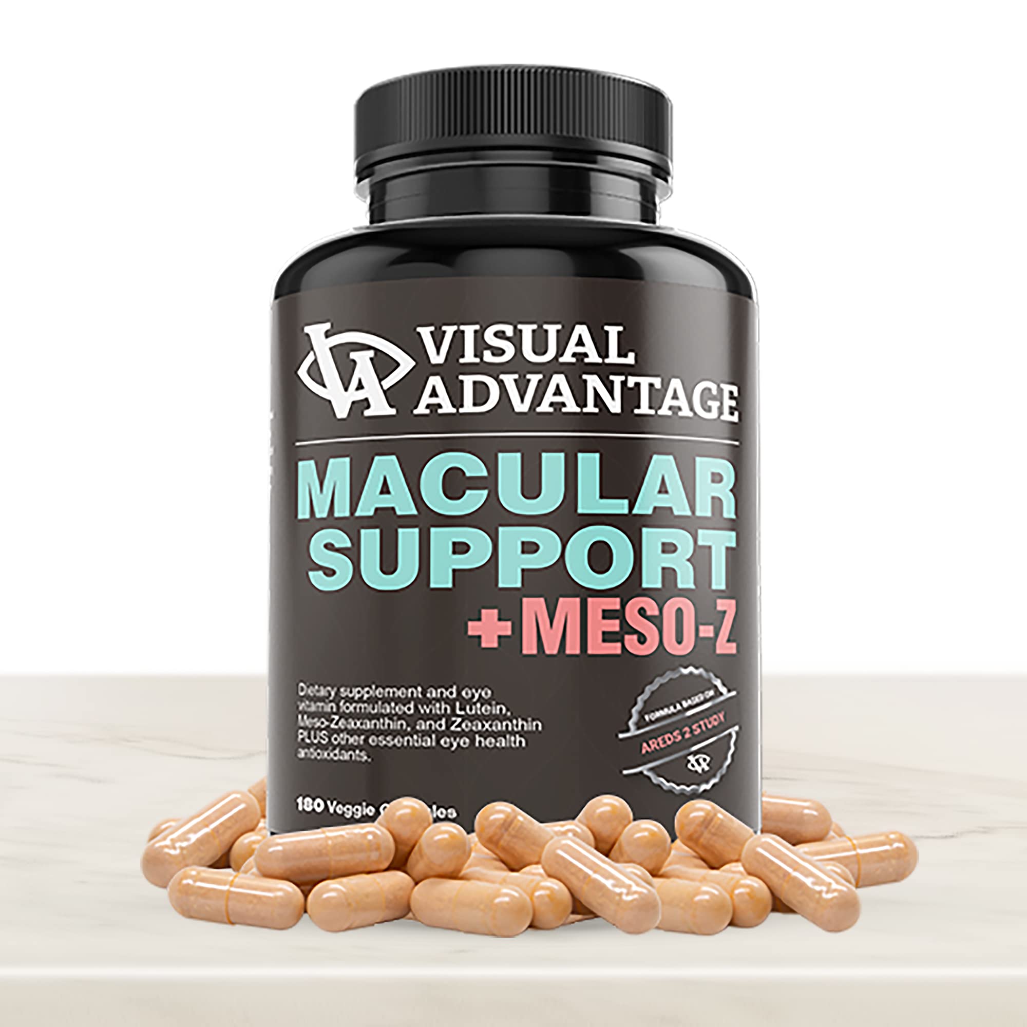 Visual Advantage Macular Support Meso-Z label and packaging highlighting US-made quality.