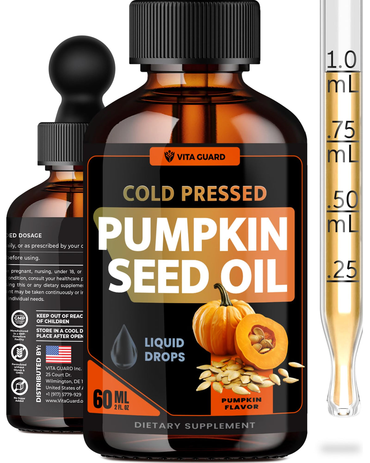 Vita Guard cold-pressed pumpkin seed oil drops bottle for daily wellness