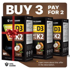 Vita Guard D3K2 liquid drops being poured for easy daily dosing