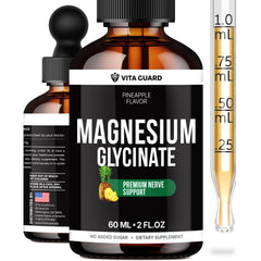 Vita Guard Magnesium Glycinate liquid drops in pineapple bottle for simple daily supplementation.