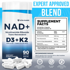 Vita Guard NAD supplement capsules pictured for convenient daily vitality support