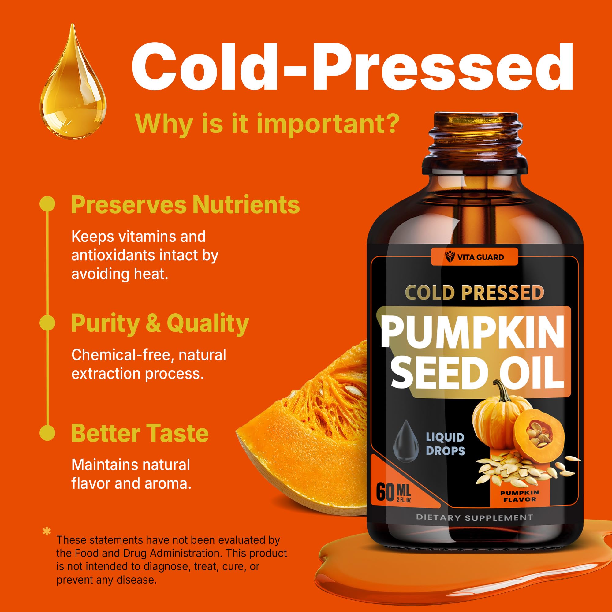 Vita Guard natural pumpkin flavor drops for quick ingestion
