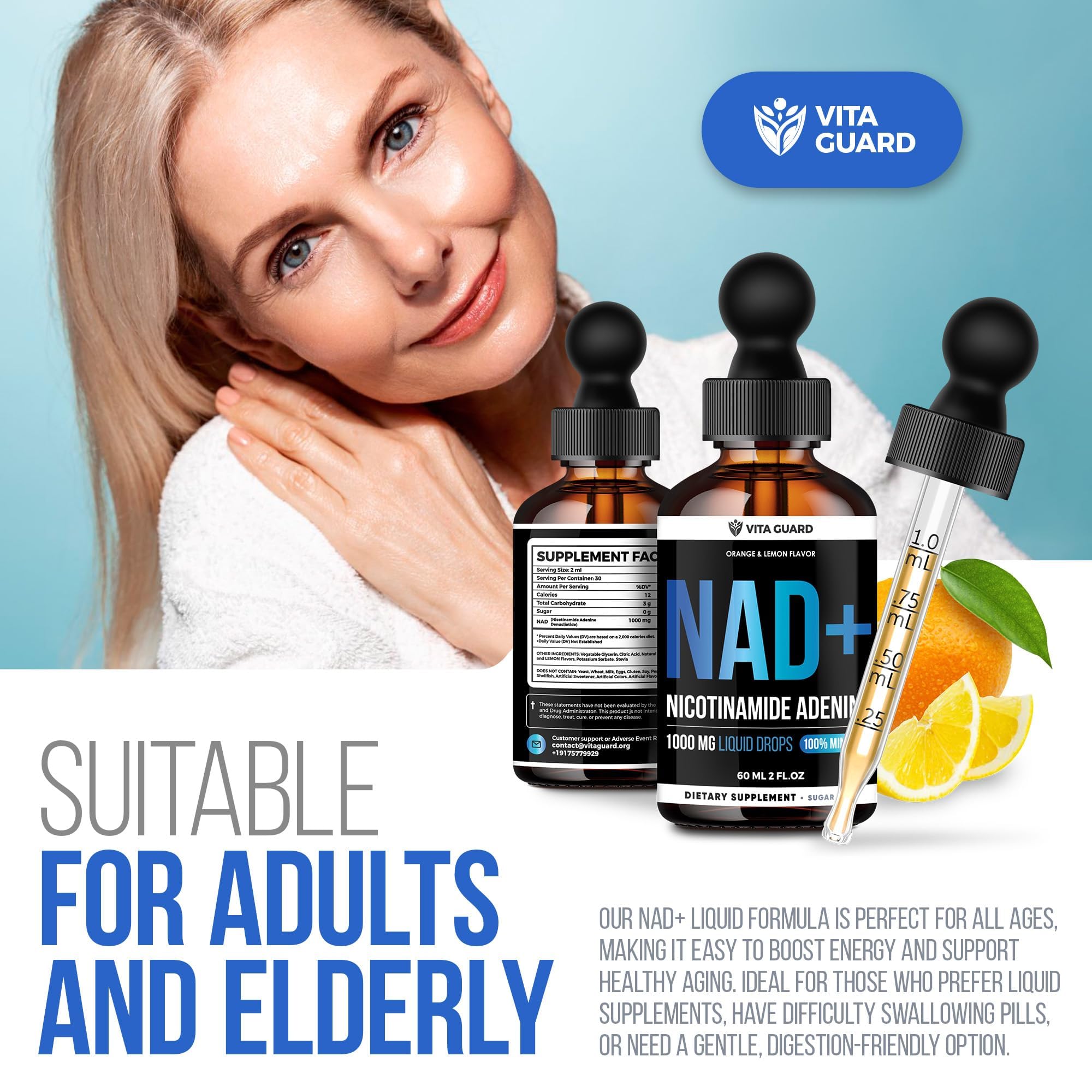 Vita Guard Pure NAD+ drops inviting glass-tasting moment