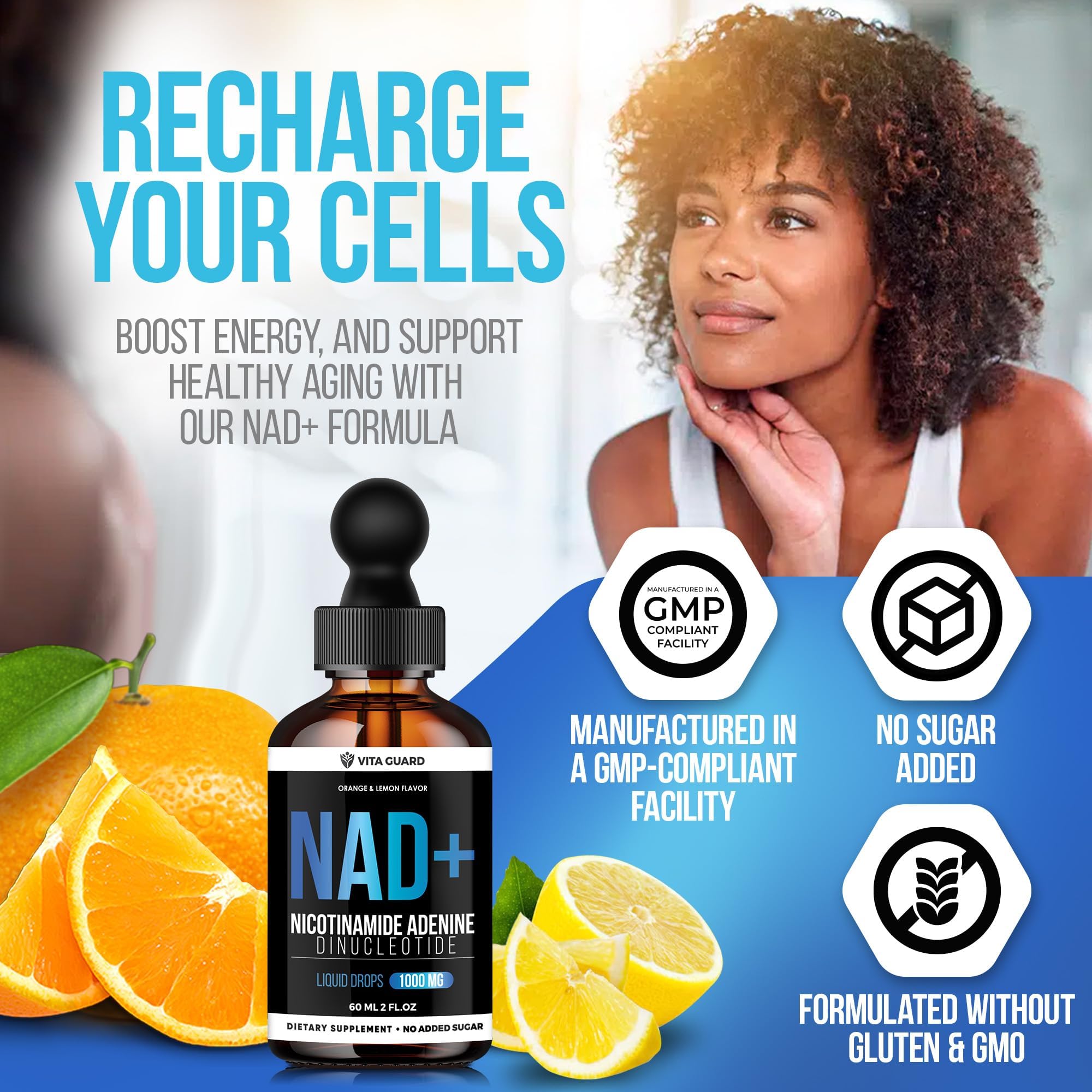 Vita Guard NAD+ drops liquid texture shown for smooth use