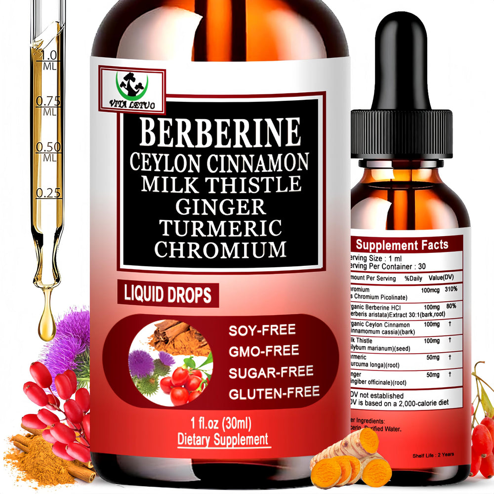 Vita Letuo Berberine Drops bottle and dropper for easy dosing and daily wellness.