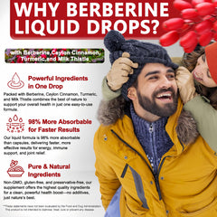 Vita Letuo Berberine Drops label close-up, noting GMP quality and key ingredients.