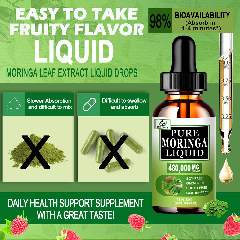 Vita Letuo Moringa Liquid Drops in a glass ready to drink