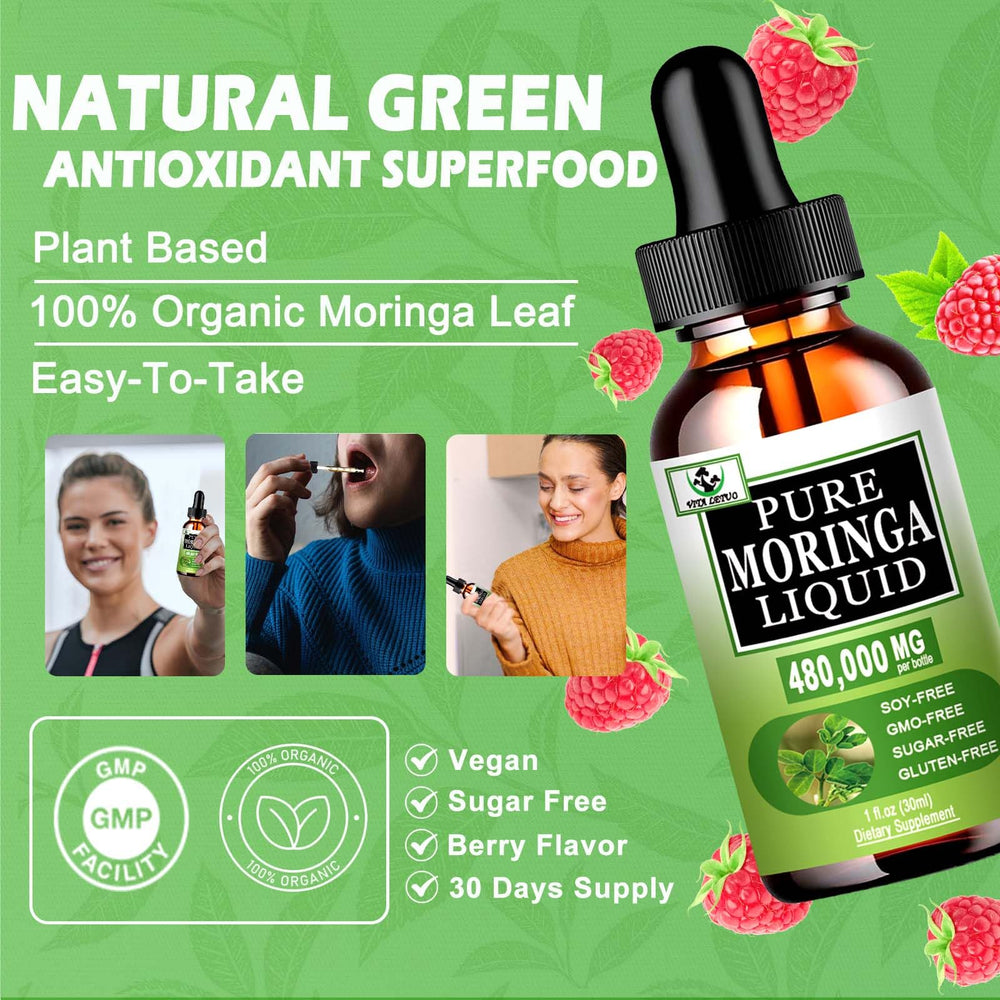 Vita Letuo Moringa Liquid Drops label highlighting organic moringa extract