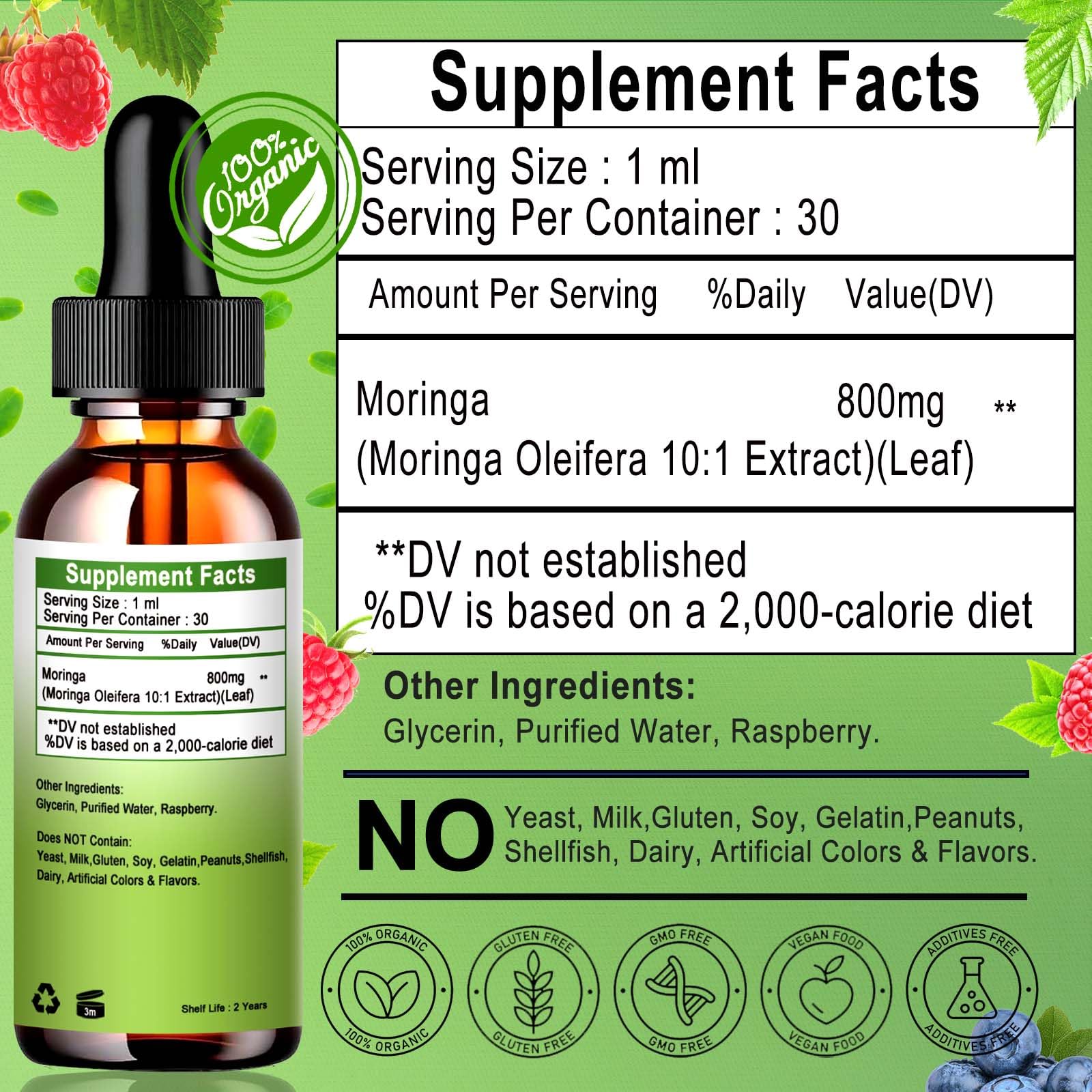 Packaging closeup of Vita Letuo Moringa Liquid Drops showing GMP quality
