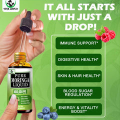 Vita Letuo Moringa Liquid Drops pour into a glass for easy mixing