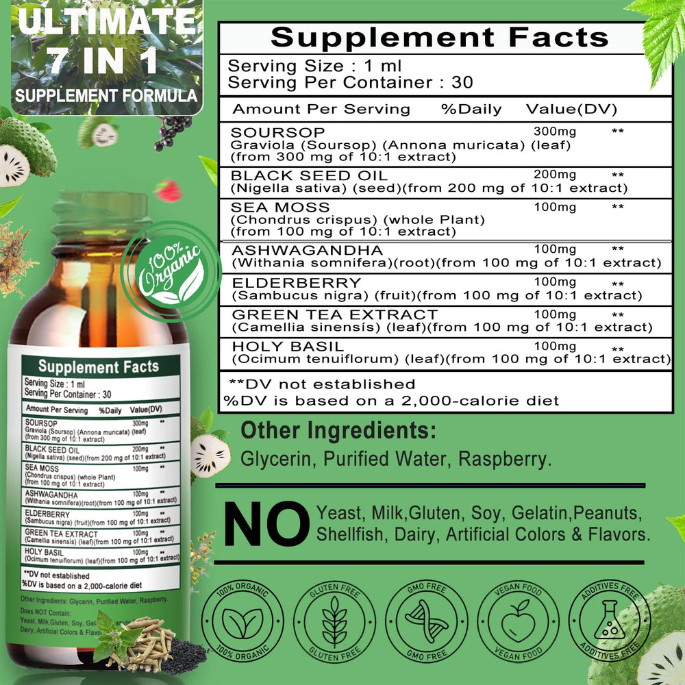 Ashwagandha and holy basil blend in Vita Letuo Soursop Drops for resilience and vitality.
