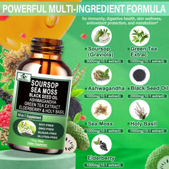 Bottle of Vita Letuo Soursop Drops with black seed oil for wellness benefits.
