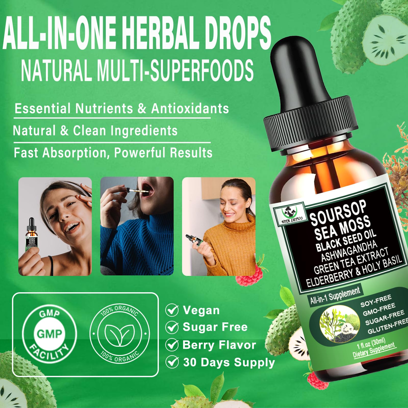 Vita Letuo Soursop Drops with elderberry for seasonal wellness support.