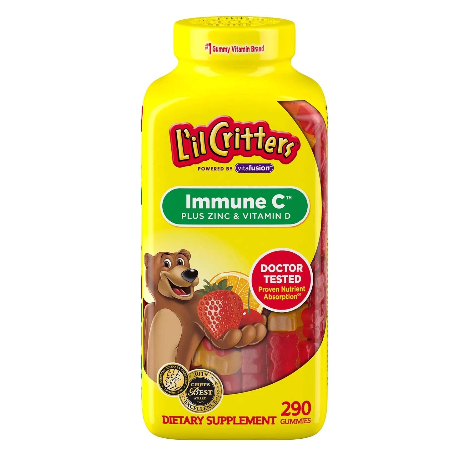 Vita L'il Critter bottle front highlighting immune support for kids.