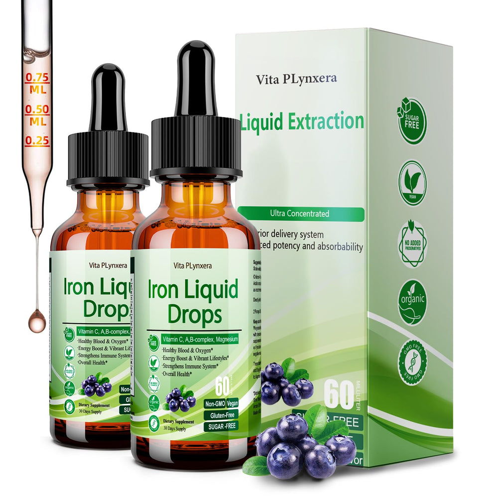 Vita Plynxera liquid iron drops bottle pour for easy daily iron support.
