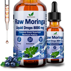 Vita PLynxera Moringa Drops bottle with vibrant liquid for antioxidant daily energy.
