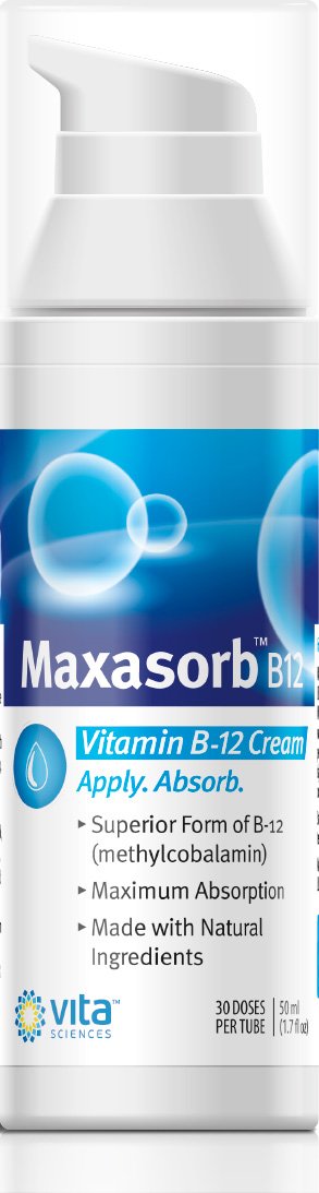 Vita Sciences B12 Cream dispense shows precise pump delivery for convenient skincare.