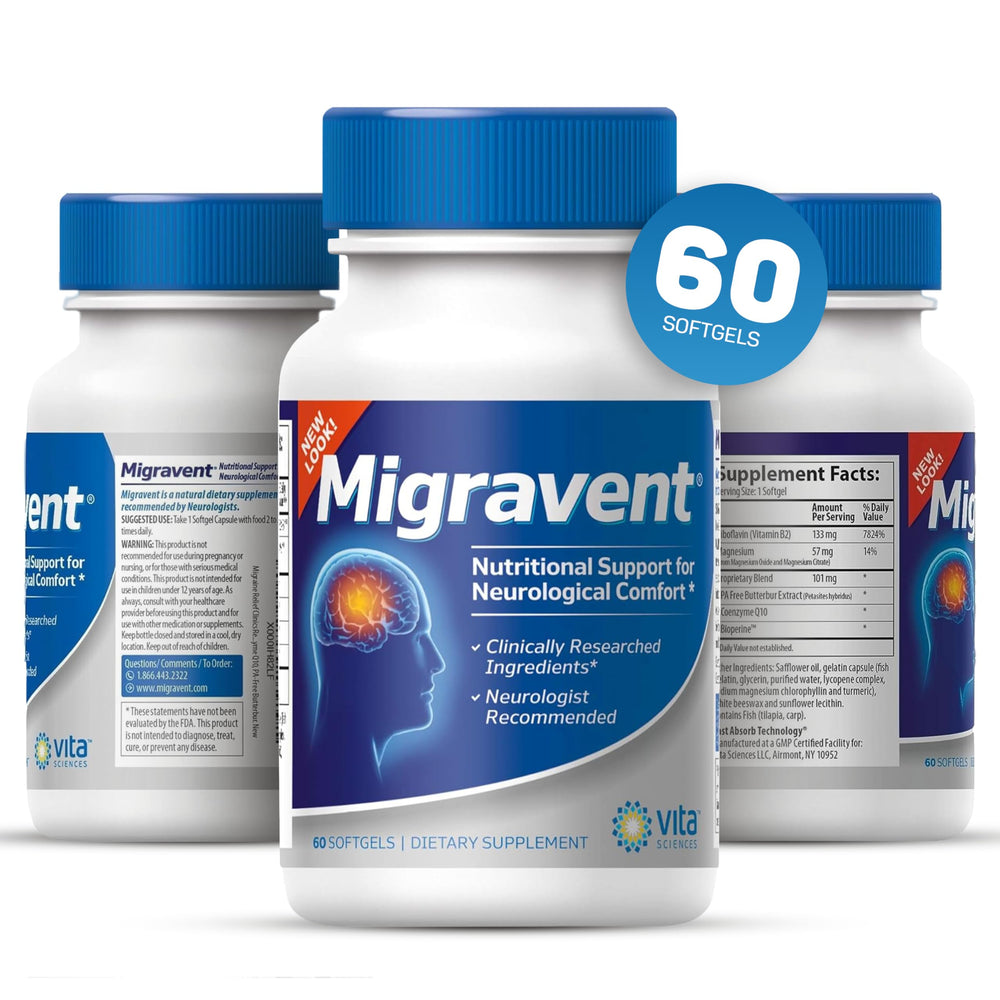 Vita Sciences Migravent ingredients close-up showcases CoQ10 and magnesium for energy metabolism