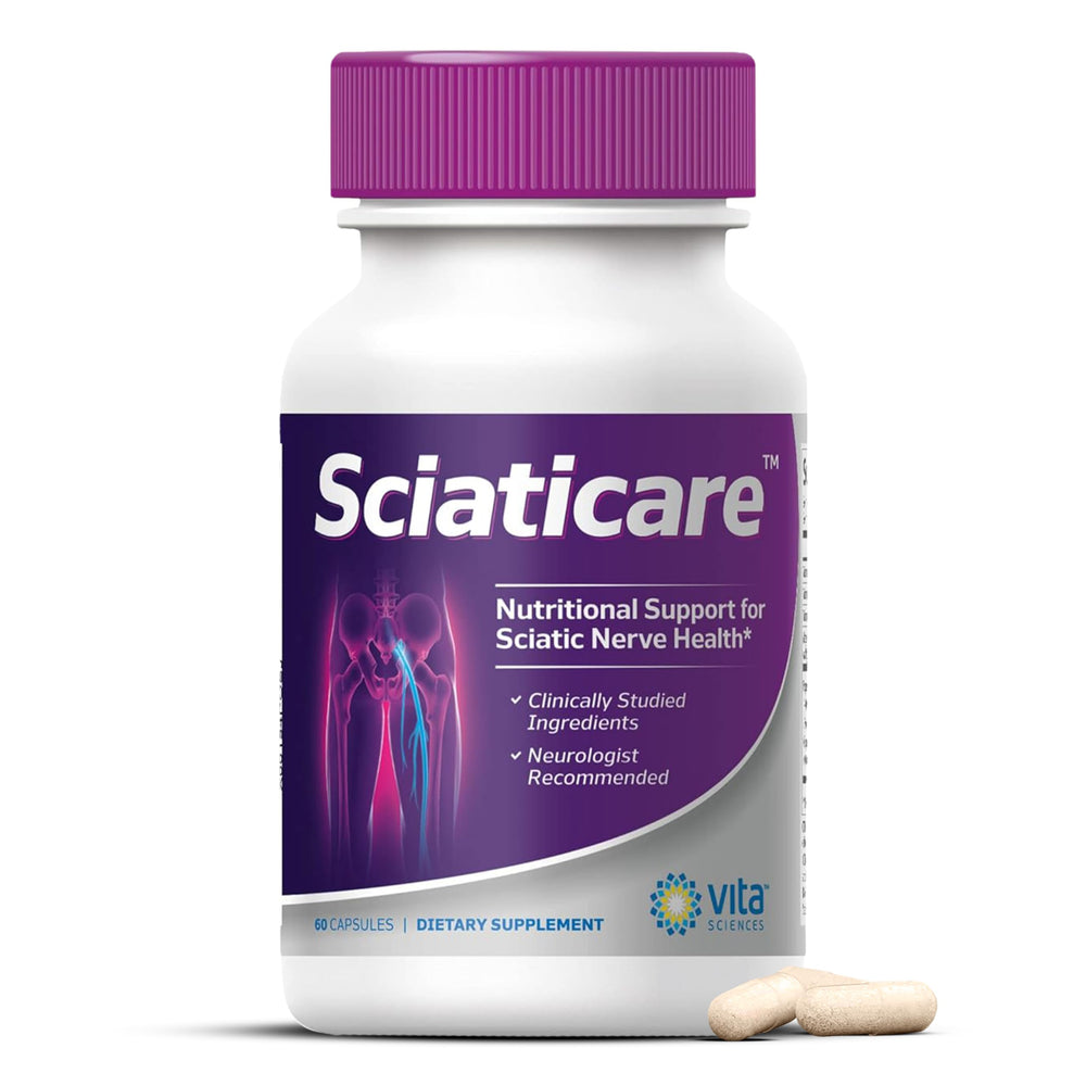 Vita Sciences Sciaticare bottle front showing natural R-ALA strength for nerve support.