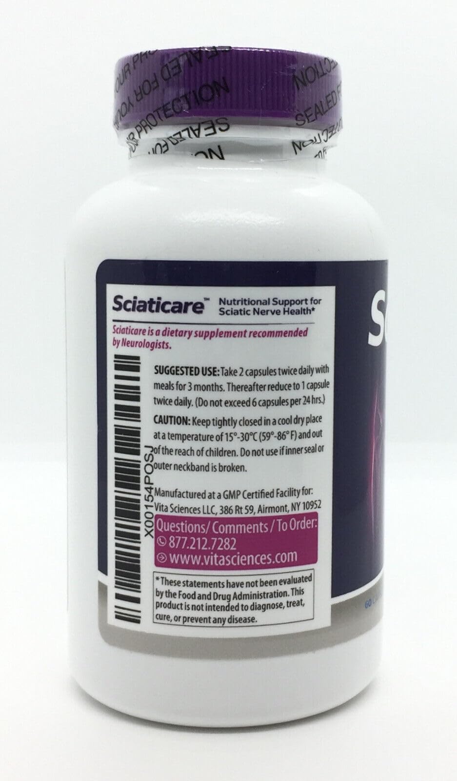 Sciaticare dosage instruction card showing twice-daily guidance.