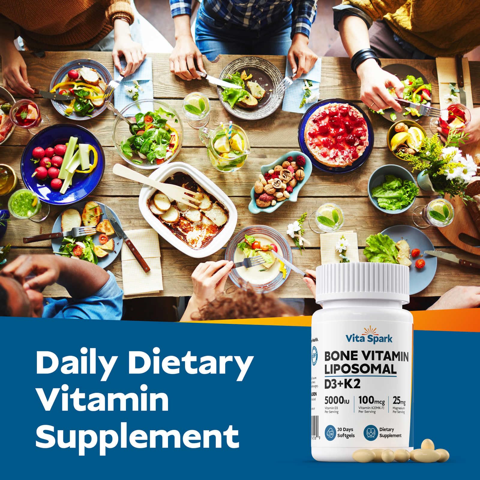 Vita Spark allergen-free packaging communicates purity and third-party testing.