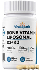 Vita Spark Vitamin D3 K2 liposomal bottle highlights enhanced absorption potential.