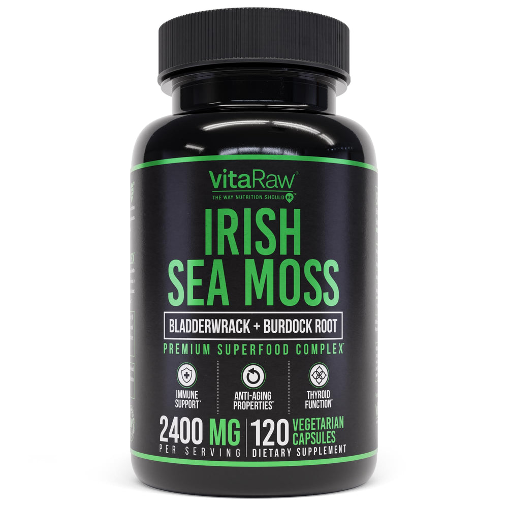 VitaRaw Irish Sea Moss Capsules bottle for convenient daily dosing.