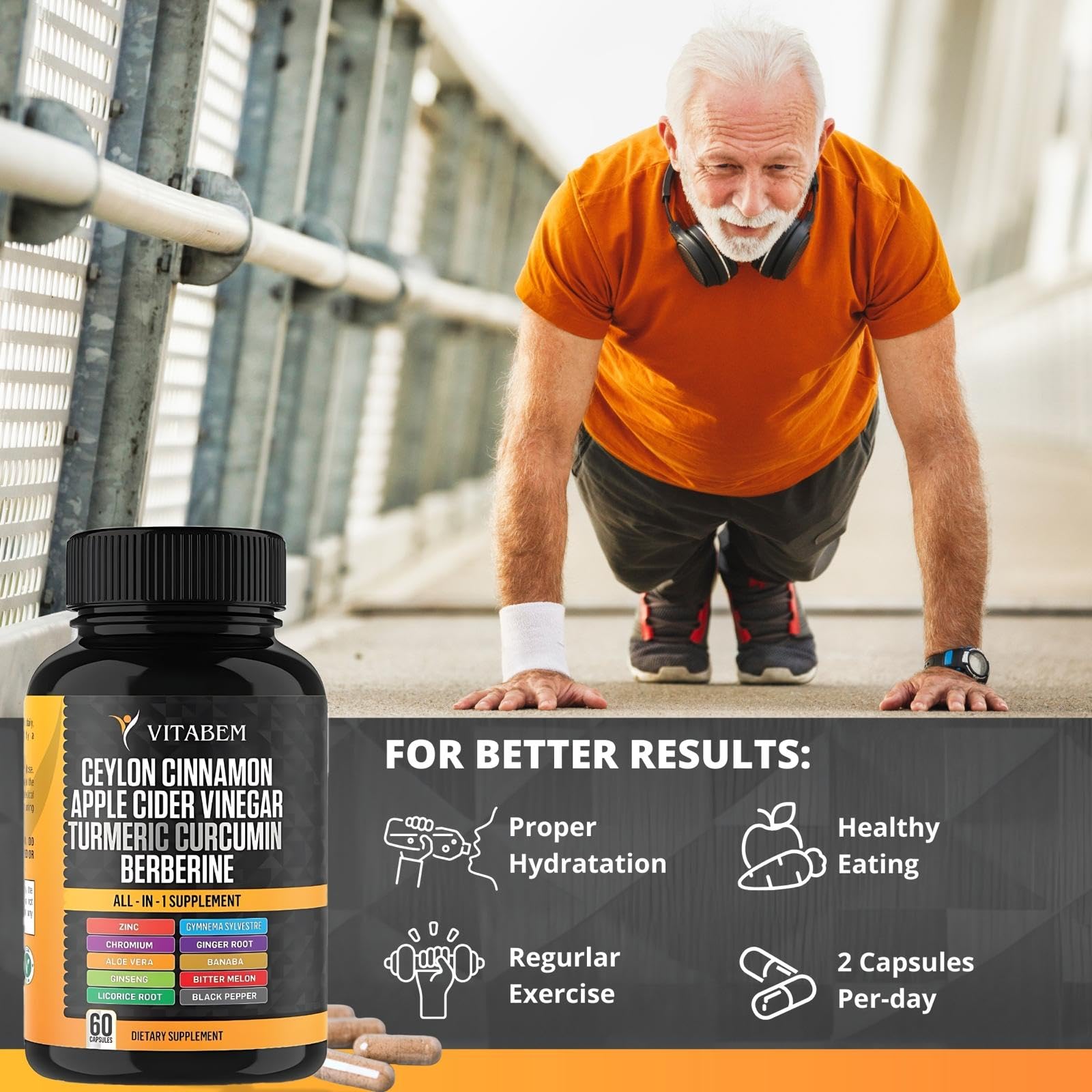 Vitabem bottle with water suggests easy daily intake