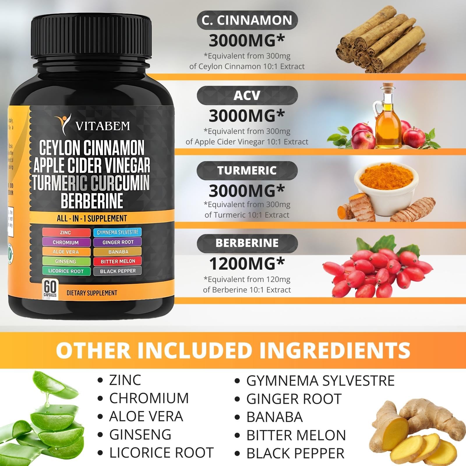 Vitabem bottle back shows ingredient list for daily routine