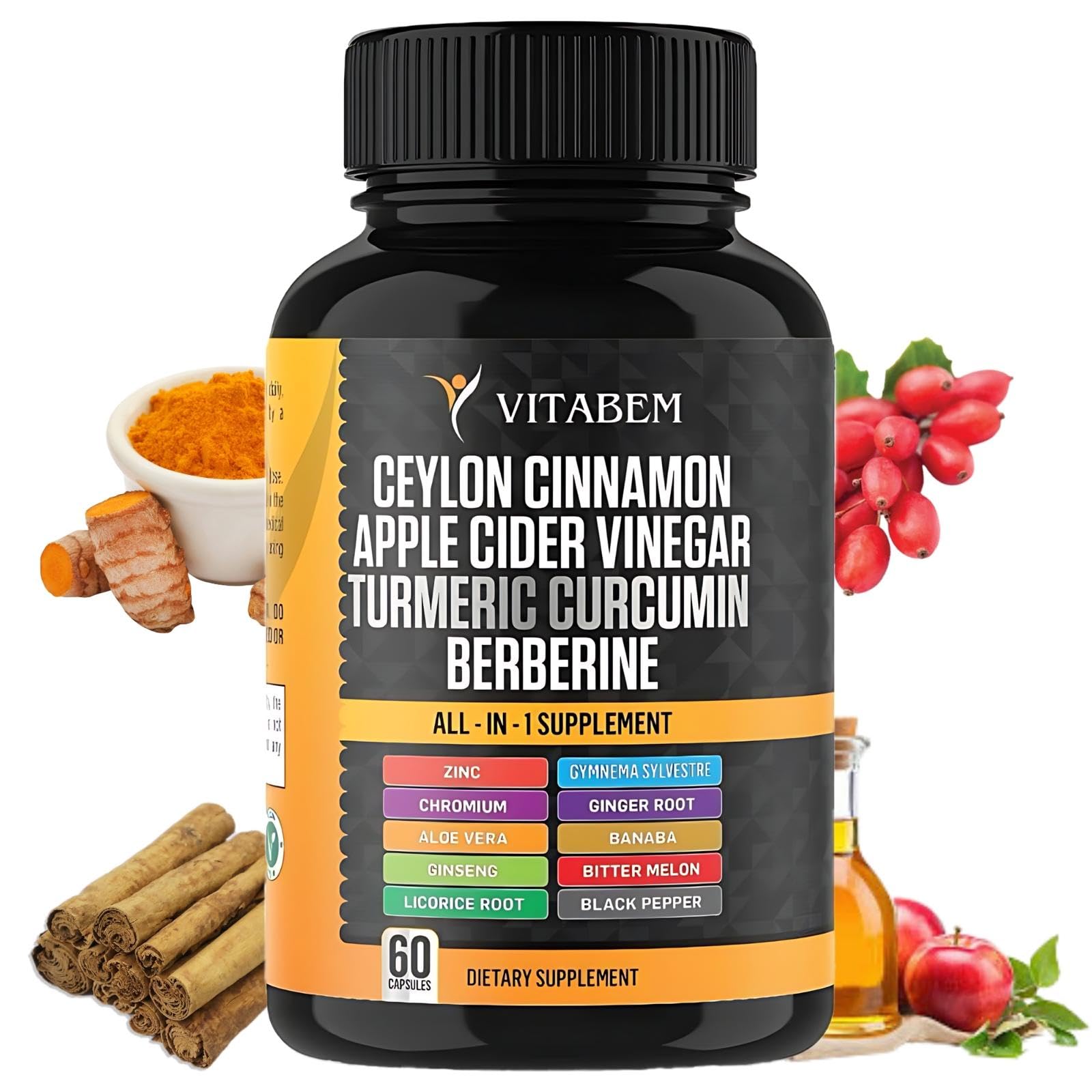 Vitabem all-in-one cinnamon-ACV complex bottle front supports daily wellness