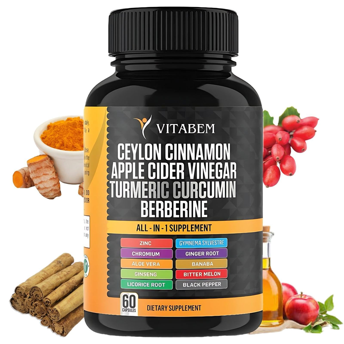 Vitabem all-in-one cinnamon-ACV complex bottle front supports daily wellness