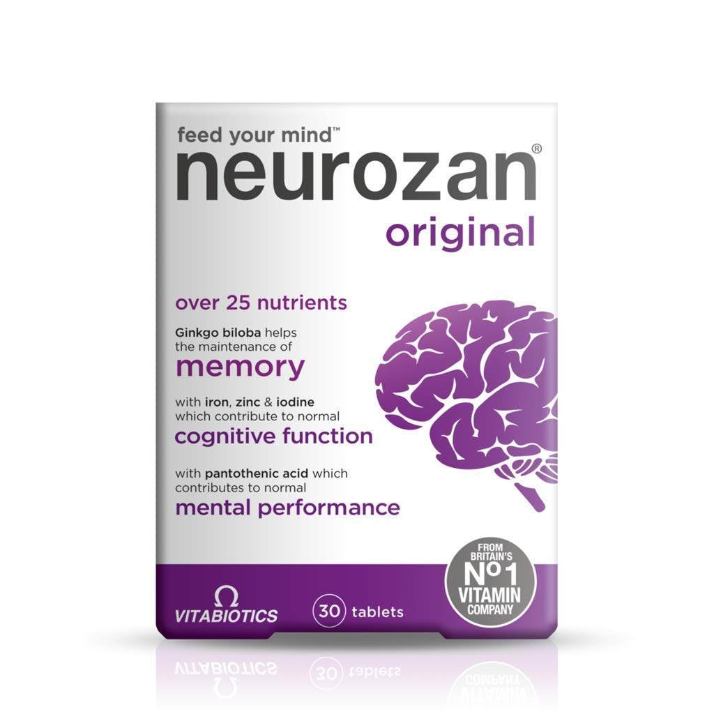Vitabiotics Neurozan capsules bottle highlighting comprehensive cognitive support for daily routines.